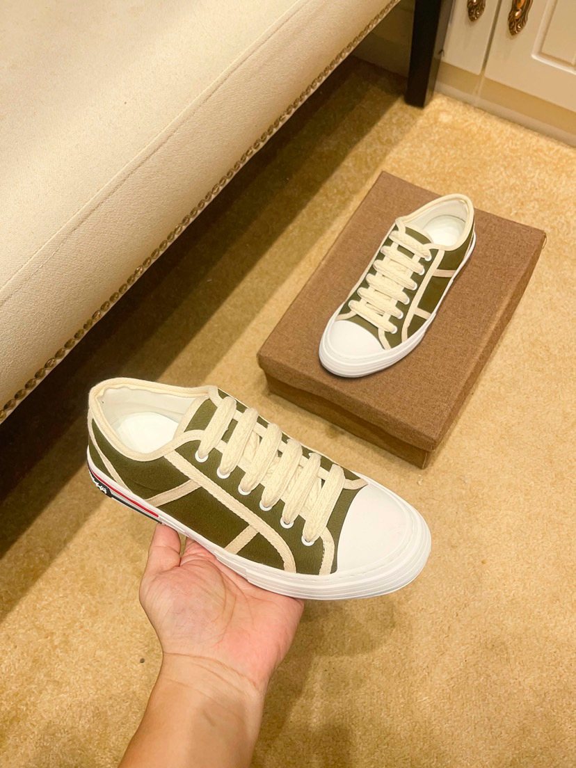 Olive Green and White Low-Top Sneakers